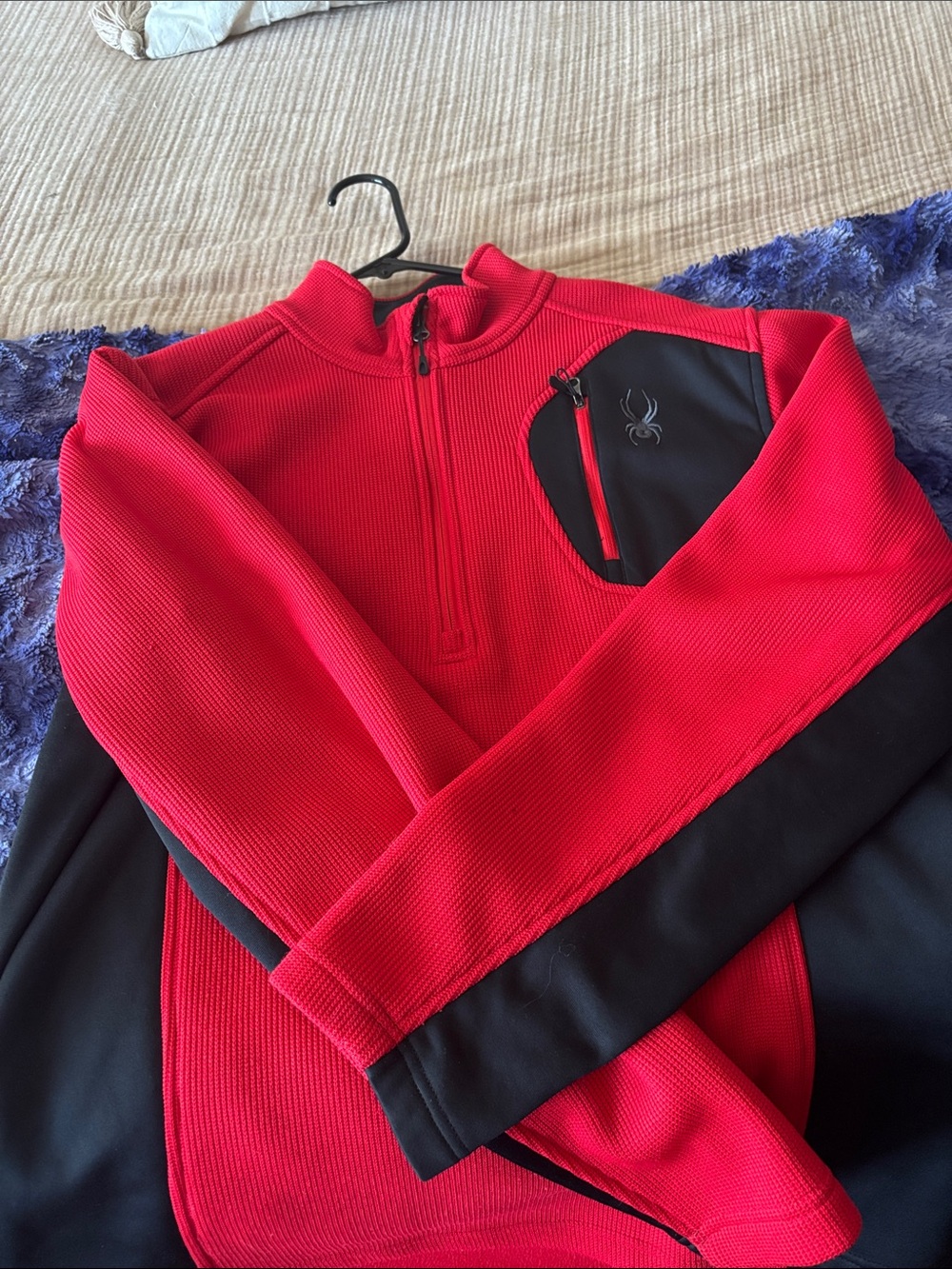 Red Half-Zip Lightweight Shirt Jacket with Black Panels